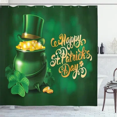 Ambesonne St. Patrick's Day Large Pot Of Gold Leprechaun Hat And Shamrocks Greetings 17th March Single Shower 
