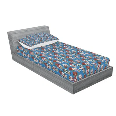 Ambesonne Sugar Skull Floral Sheet Set In Blue