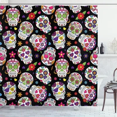 Ambesonne Sugar Skull Shower Curtain Set + Hooks In Multicolor