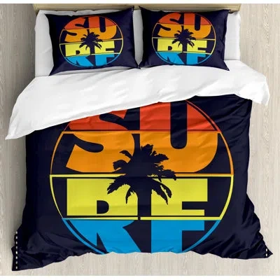 Ambesonne Surf Typography With Palm Tree Silhouette Illustration Duvet Cover Set In Multi