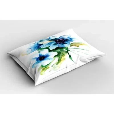 Ambesonne Tea Watercolor Flower Sham In Blue;brown;green
