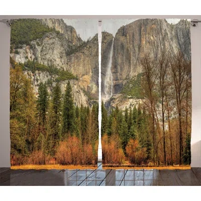 Ambesonne Trees Mountain Cliff In Autumn National Park California Print Graphic Print & Text Semi-sheer Rod Po