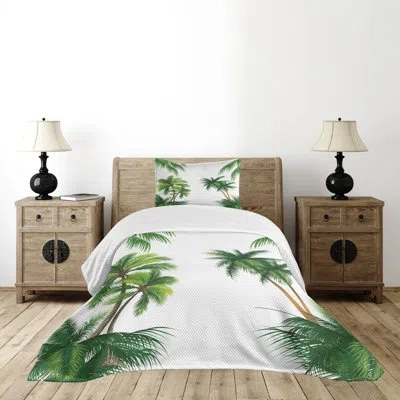 Ambesonne Tropic Bedspread Set Coconut Palm Tree Plants Hunter Green