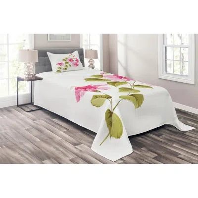 Ambesonne Tropic Wild Hibiscus Branch Coverlet Set In Pink
