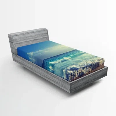Ambesonne Tropical Fitted Sheet 2-pack Beach Sunset Waves Cream Turquoise In Cream;turquoise