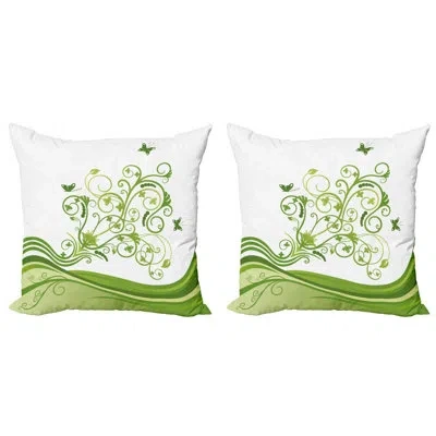 Ambesonne Vines Throw Pillow Cushion Cover Pack Of 2, Butterflies Leaves Flowers Colorful Nature Tones Print, 
