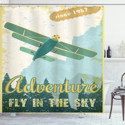 Ambesonne Vintage, Old School Plane In The Sky Trees Sixties Propeller Engine Historical Flight Murky Shower C
