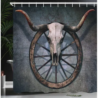 Ambesonne Wagon Wheel Shower Curtain West Skull  Multicolor