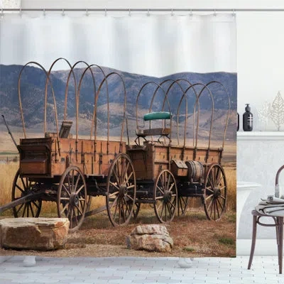 Ambesonne Wagon Wheel Shower Curtain Western Style  Brown White