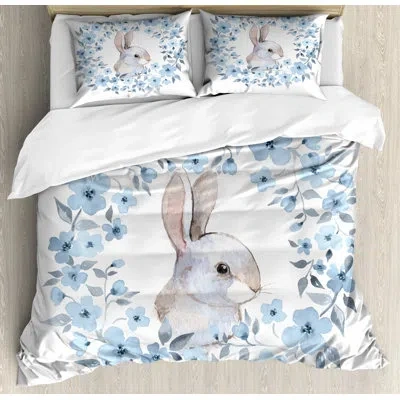Ambesonne Watercolor Flower Duvet Cover Set In Blue,gray