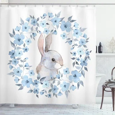 Ambesonne Watercolor Flower Shower Curtain Set + Hooks In Blue Grey White