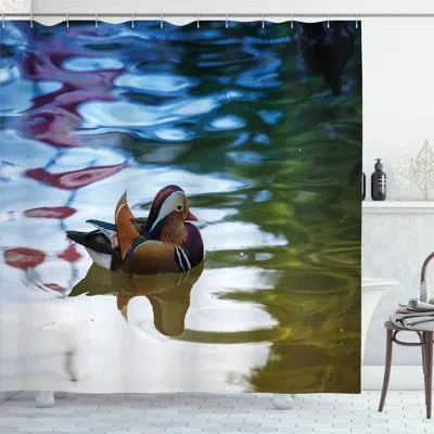 Ambesonne Wildlife Chinese Mandarin Ducks Sail In River East Asian Winged Creature Peace Habitat Shower Curtai