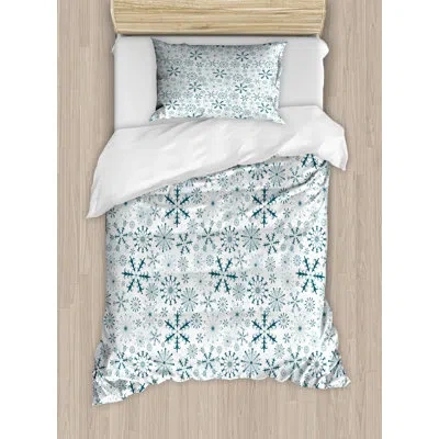 Ambesonne Winter Duvet Cover Set, Merry Xmas Snowflakes, Twin, Teal White In White;green