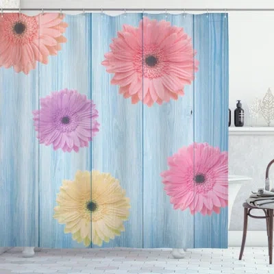 Ambesonne Wooden Calendula Floret Single Shower Curtain
