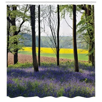 Ambesonne Woodland Shower Curtain Set + Hooks In Purple Yellow Green