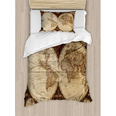 Ambesonne World Map Duvet Cover Set In Beige,brown
