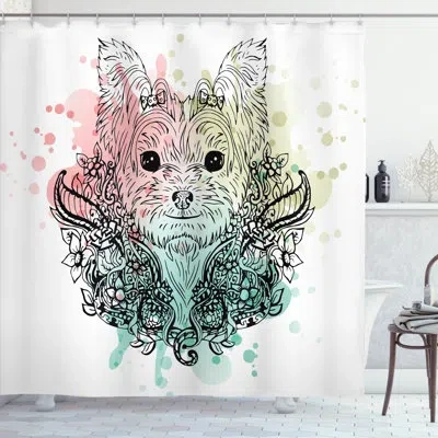 Ambesonne Yorkie Shower Curtain Dog Sketch Flowers Black White