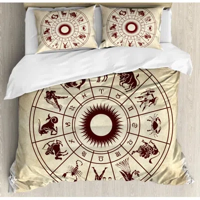 Ambesonne Zodiac Brown/beige Microfiber Modern & Contemporary Duvet Cover Set In Brown,beige