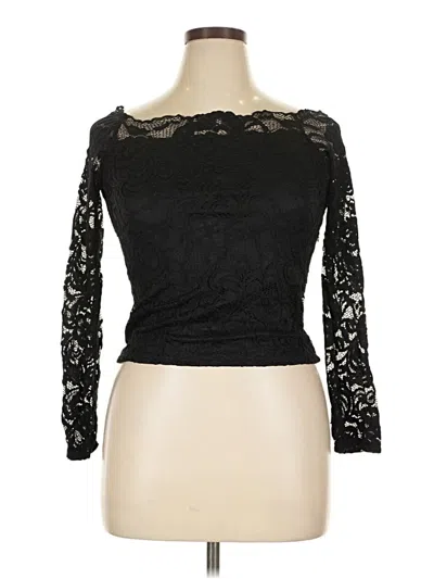 Pre-owned Ambiance 3/4 Sleeve Top Black Boatneck Tops