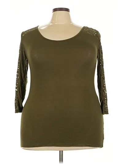 Pre-owned Ambiance 3/4 Sleeve Top Green Scoop Neck Tops