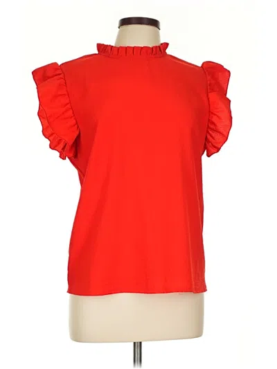 Pre-owned Ambiance Apparel Short Sleeve Top Red Ruffles Neckline Tops