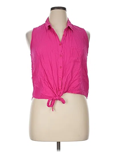 Pre-owned Ambiance Apparel Sleeveless Button Down Shirt In Pink