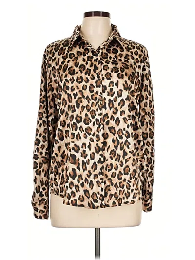 Pre-owned Ambiance Long Sleeve Blouse In Brown