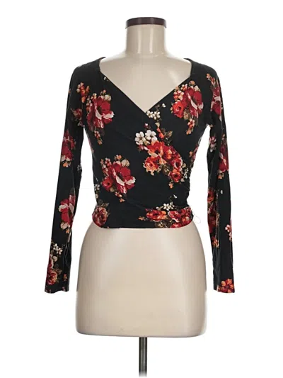 Pre-owned Ambiance Long Sleeve Top Black Plunge Neckline Tops