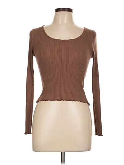 Pre-owned Ambiance Long Sleeve Top Brown Sweetheart Neckline Tops