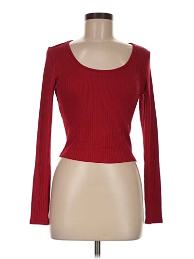 Pre-owned Ambiance Long Sleeve Top Red Square Neckline Tops