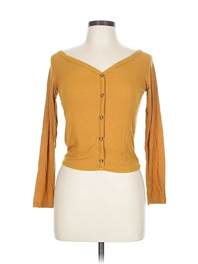 Pre-owned Ambiance Long Sleeve Top Yellow Sweetheart Neckline Tops