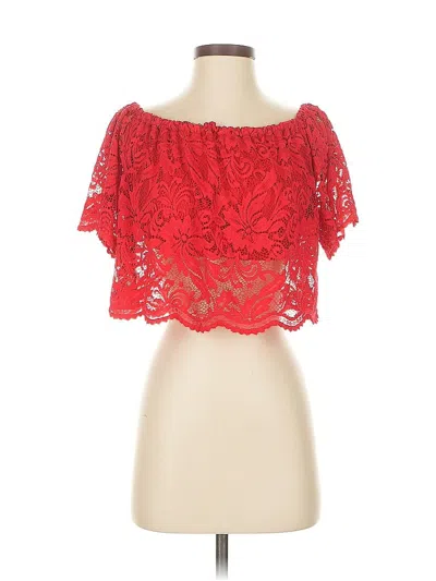 Pre-owned Ambiance Short Sleeve Blouse In Red