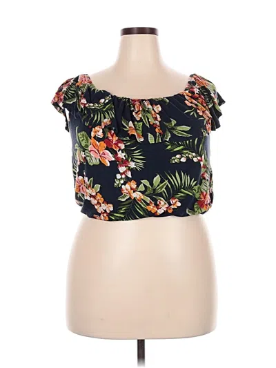 Pre-owned Ambiance Short Sleeve Top Black Strapless Neckline Tops