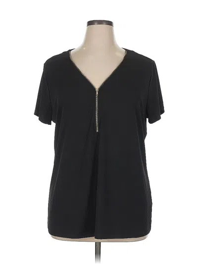 Pre-owned Ambiance Short Sleeve Top Black V Neck Tops