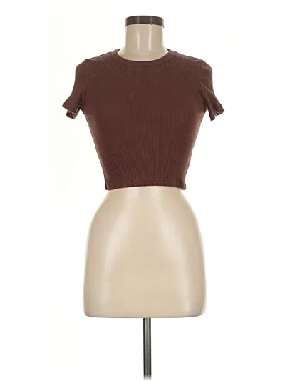 Pre-owned Ambiance Short Sleeve Top Brown Mock Neckline Tops
