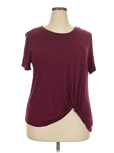Pre-owned Ambiance Short Sleeve Top Burgundy Keyhole Neckline Tops