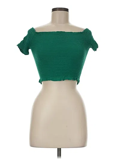 Pre-owned Ambiance Short Sleeve Top Green Off The Shoulder Neckline Tops