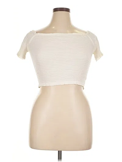 Pre-owned Ambiance Short Sleeve Top Ivory Square Neckline Tops In White