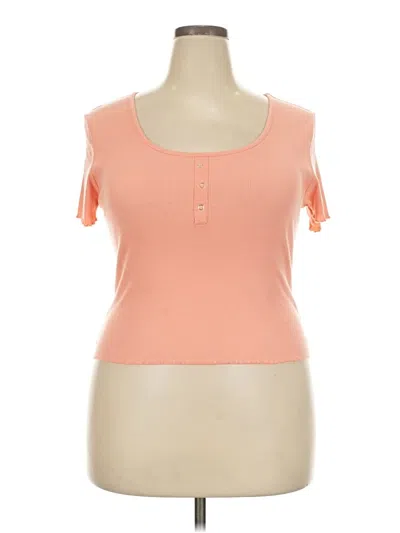 Pre-owned Ambiance Short Sleeve Top Orange Scoop Neck Tops