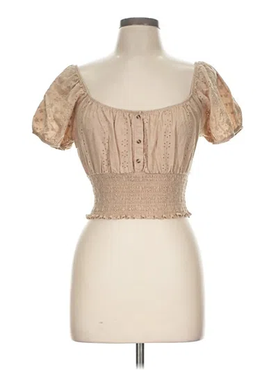 Pre-owned Ambiance Short Sleeve Top Tan Sweetheart Neckline Tops