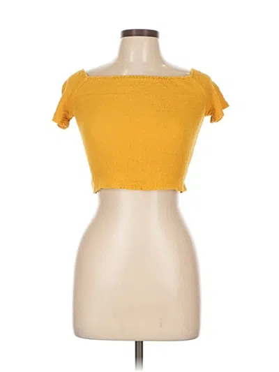 Pre-owned Ambiance Short Sleeve Top Yellow Sweetheart Neckline Tops