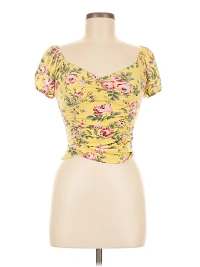 Pre-owned Ambiance Short Sleeve Top Yellow Sweetheart Neckline Tops