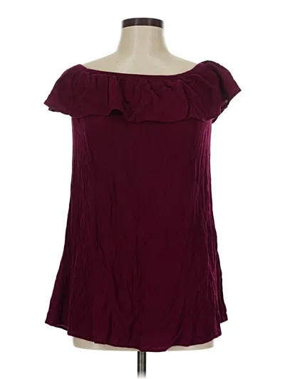 Pre-owned Ambiance Sleeveless Top Burgundy Off The Shoulder Neckline Tops