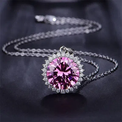 Pre-owned Ambika Certified 6 Ct Round Cut Pink Diamond Treated Pendant In 925 Silver Video
