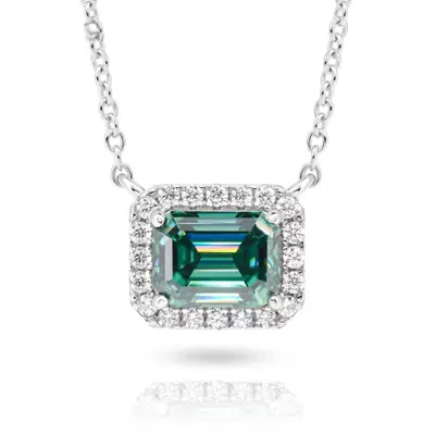 Pre-owned Ambika Rare 25 Ct Certified Emerald Cut Blue Diamond Solitaire Pendant In 925 Silver