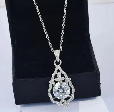 Pre-owned Ambika Rare 4 Ct Certified Off White Treated Diamond Solitaire Pendant In 925 Silver
