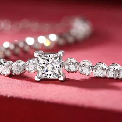 Pre-owned Ambika Women's 1 Ct Princess Cut White Diamond Bracelet In 925 Sterling Silver