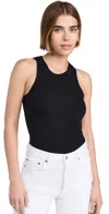 Ambitionist Ali Ribbed Racer Tank Bodysuit Black In Black