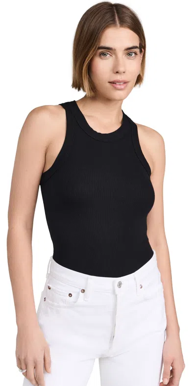 Ambitionist Ali Ribbed Racer Tank Bodysuit Black