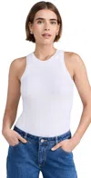Ambitionist Ali Ribbed Racer Tank Bodysuit White In White